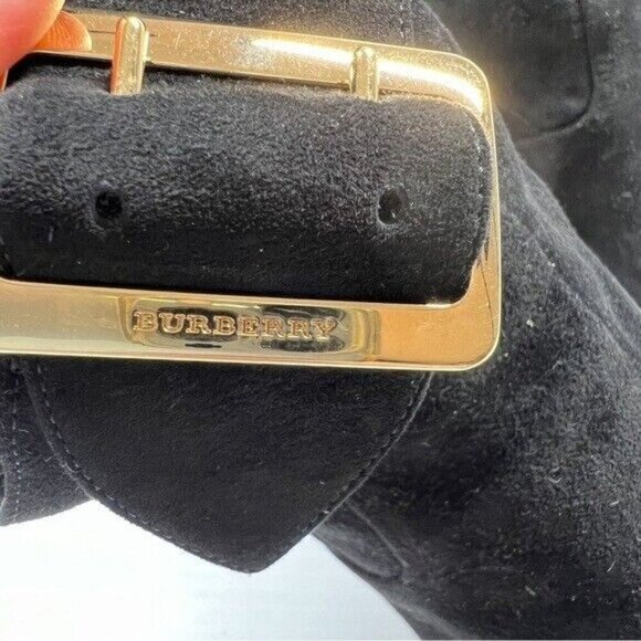 Burberry Women's 10 Britannia Buckle Block Suede Black Heel Buckle Booties - Picture 7 of 15